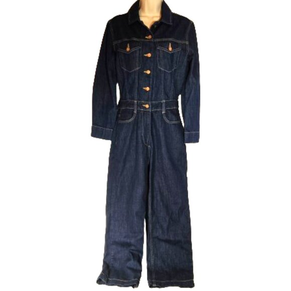 ZARA Denim Blue Jean Jumpsuit Union Suit Women's Size Medium NWOT Cotton - Picture 1 of 8